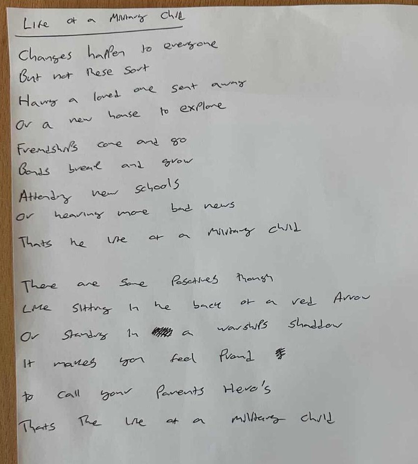 An example of some of the poetry created. This example was written by Liam